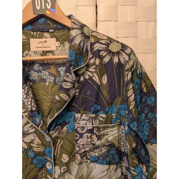 Papinelle x Karen Walker Floral Pajama Shirt Blue Green White Size M